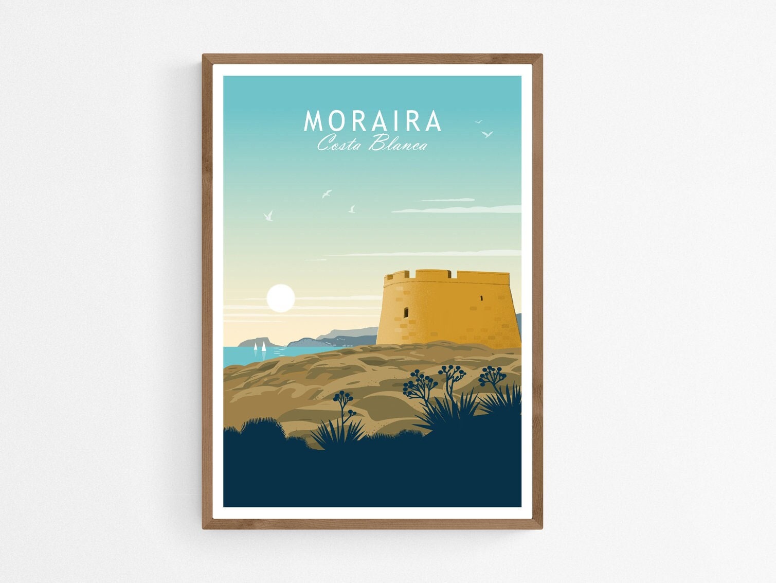 Moraira, Costa Blanca Travel Poster, Castillo de Moraira Art Print, Spain Illustration, Spanish Castle Wall Art, Mediterranean Home Decor