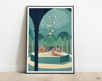Turkish Hammam Art Print, Istanbul Bathhouse Poster, Turkey Illustration, Turkish Culture, Bathroom Wall Decor, Wellness Spa Decor, Gift