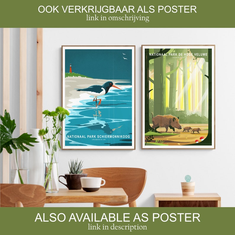 Set van 6 Ansichtkaarten met Nederlandse Nationale Parken, Hoge Veluwe, De Biesbosch en Schiermonnikoog, Zes Kaarten, Vogels en Dieren afbeelding 10