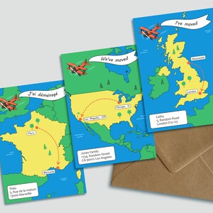 Annonce de déménagement avec carte géographique, TÉLÉCHARGEMENT IMPRIMABLE personnalisé, Tout pays, Carte postale, Nouvelle adresse