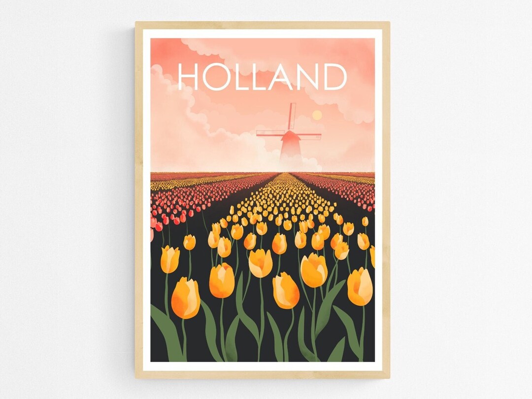 Holland Tulip Fields Art Print, Spring in the Netherlands Travel Poster ...