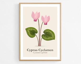 Cyprus Cyclamen Art Print: Minimalist Floral Illustration, Mediterranean Decor