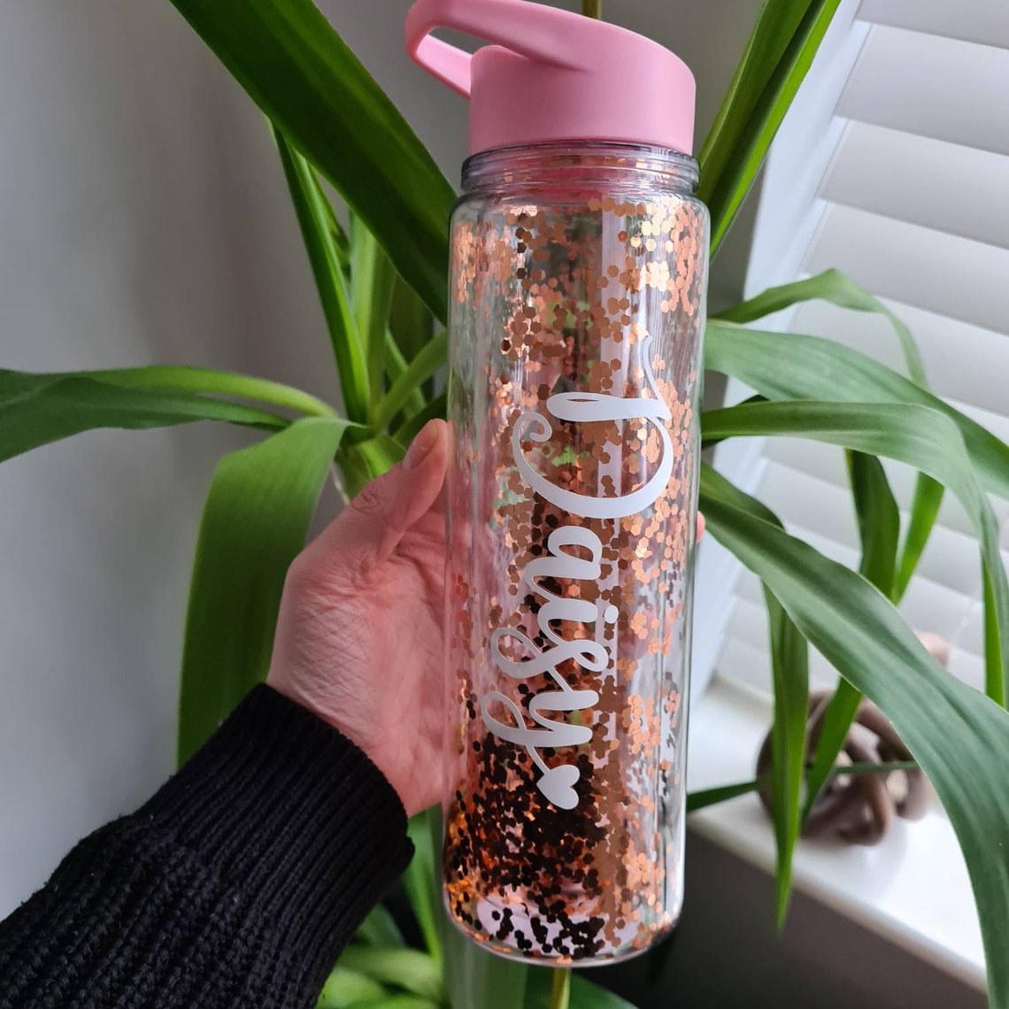 Personalised Glitter Water Bottles 550ml BPA Free Rose Gold Etsy