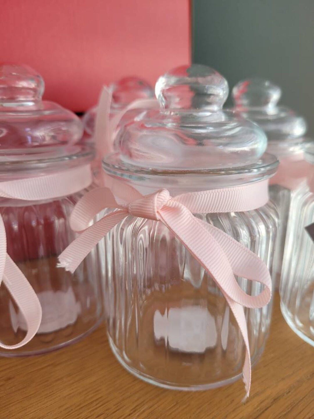 Glass Jars With Lid 2 Shapes coloured Ribbon. sweets wax Melts birthday