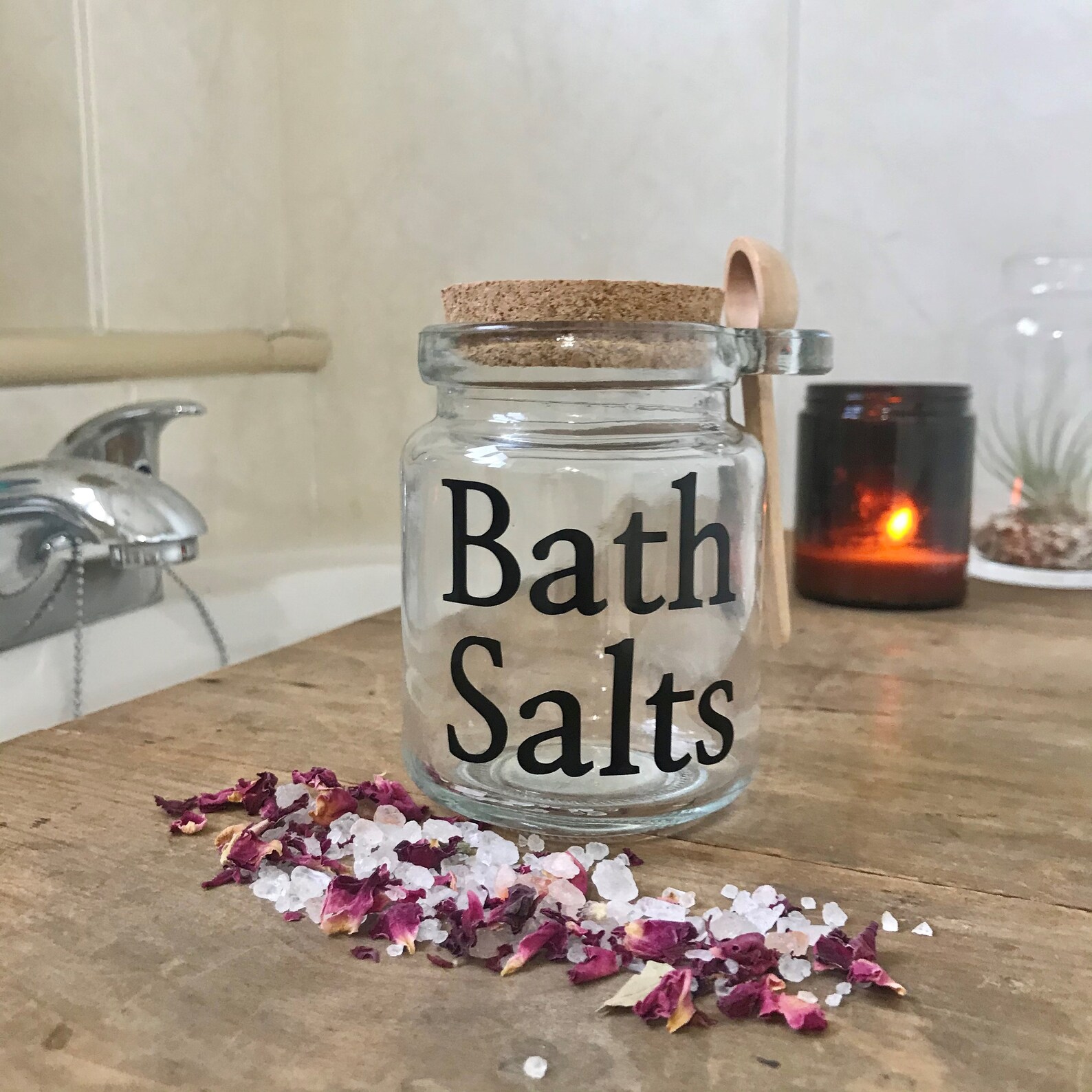 Bath Salts Glass Storage Jar with Wooden Spoon Container Etsy