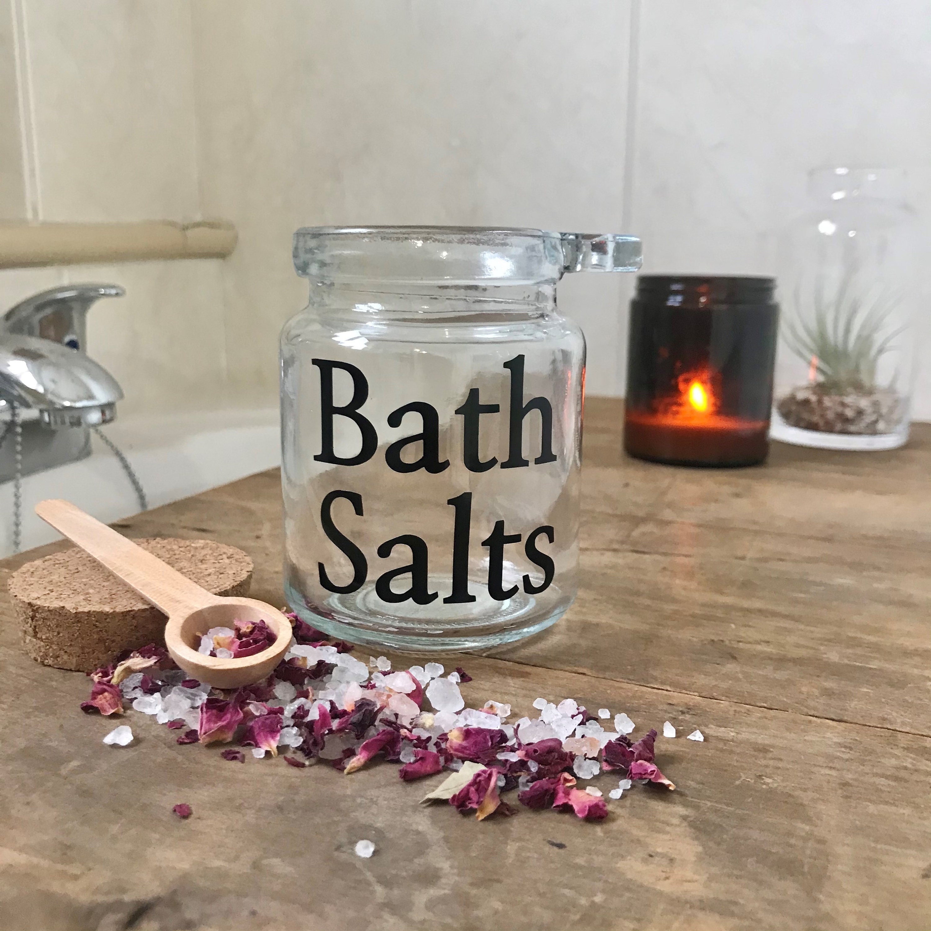 Bath Salts Glass Storage Jar with Wooden Spoon Container Etsy