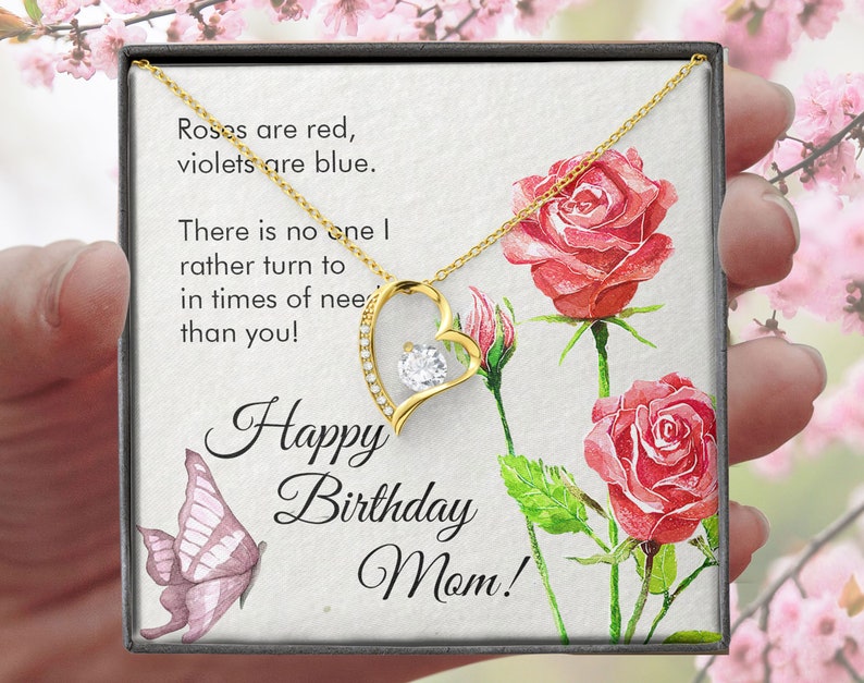 Happy Birthday Mom Jewelry Gift Roses with Butterfly Message Card From Daughter or Son Mothers Day