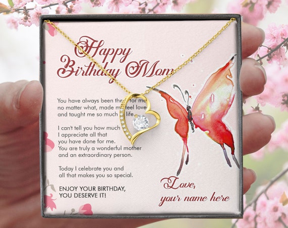 Happy Birthday Mom Jewelry Gift Roses with Butterfly Message Card From Daughter or Son Mothers Day