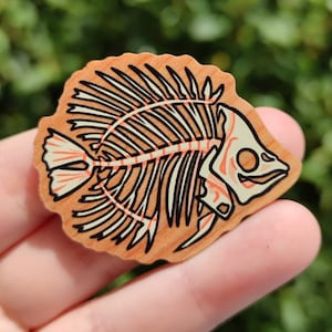 Wooden fish skeleton pin aquatic bones wood animal