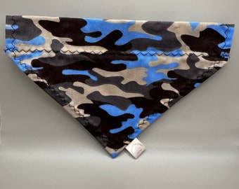 Blue Camo Print Dog Bandana | Camouflage Print Dog Bandana | Dog Accessories | Dog Neckerchiefs Handmade | Handmade Gift for Dog | Blue Camo