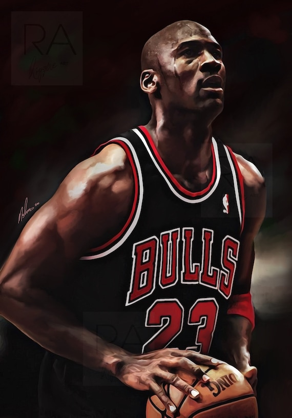 Michael Jordan 23 Hand Painted Poster Print, MJ, NBA, Chicago