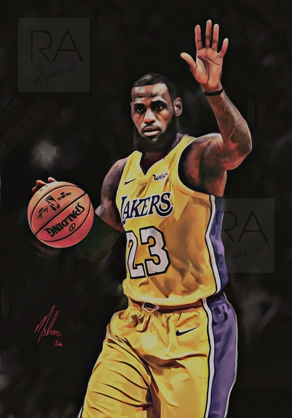 LeBron James Hand Painted Poster Print, Los Angeles Lakers Poster Print,  NBA, Basketball Print, All Star, Wall Decor, Wall art