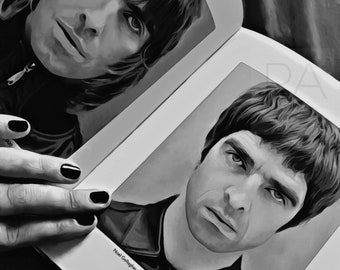Oasis Noel Liam Gallagher limited Edition Art Poster Print , Gallagher Bothers Manchester British Britpop hand drawn art