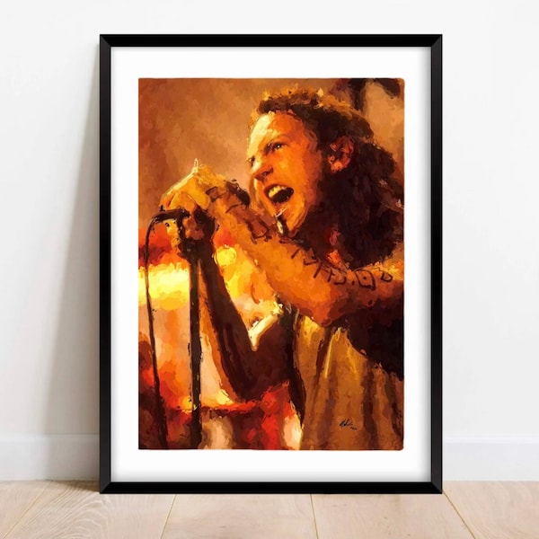 Pearl Jam Live, Jeremy, Alive, Eddie Vedder Portrait, Grunge Wandkunst, limitierter Druck, schwarz, Musik Wohnkultur, amerikanische Rock Ikone