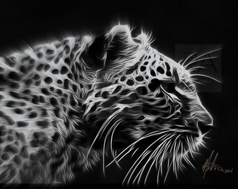 Leopard, Canvas, Print, Poster, hand drawn, Wall Art Decor, Animal, wildlife, Canvas Gift for Her Him, Home Art, Living Room Art,Realism Art