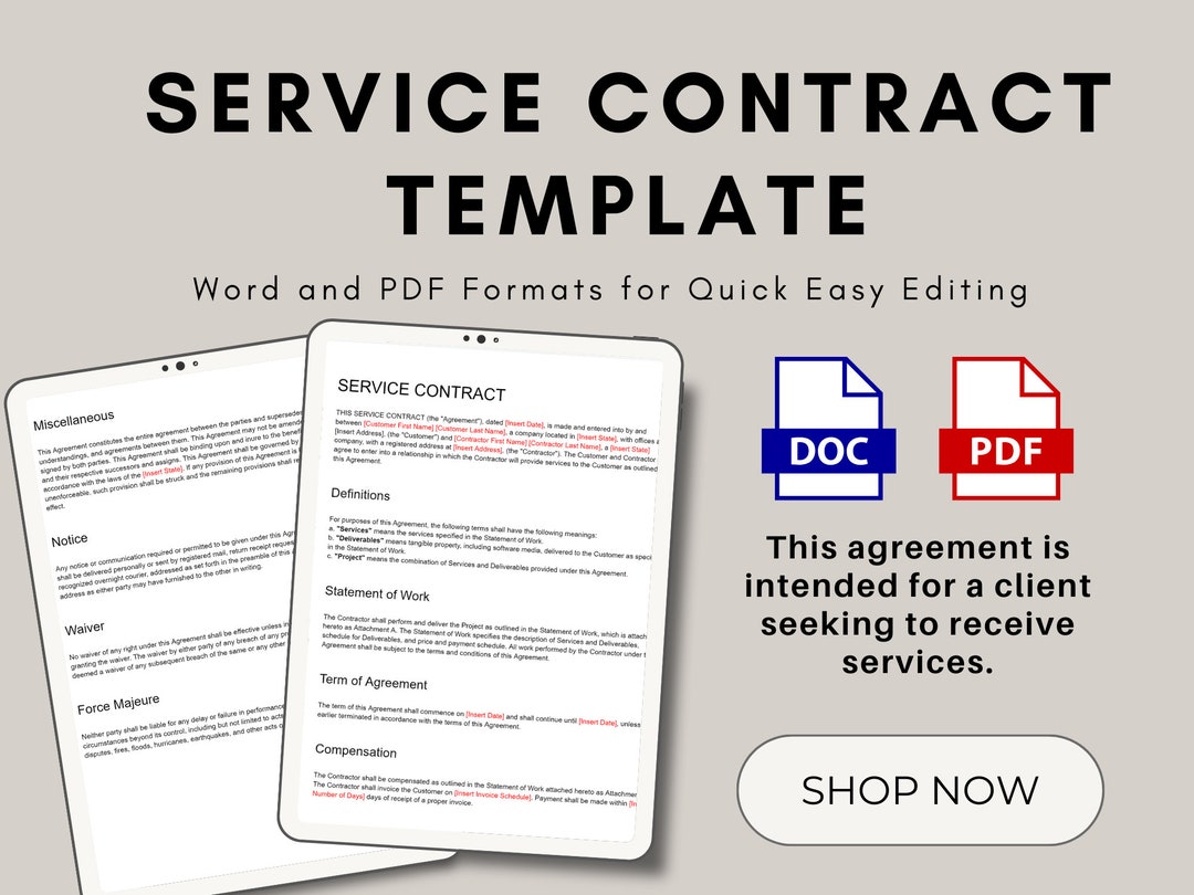 Service Contract Template Service Agreement Template - Etsy