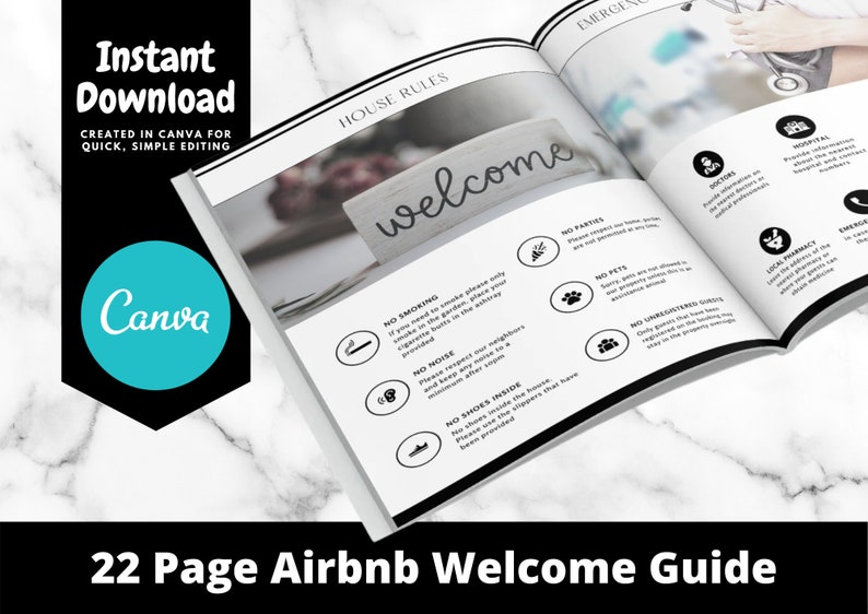 Airbnb House Manual Template Airbnb Guestbook Editable in Canva With ...