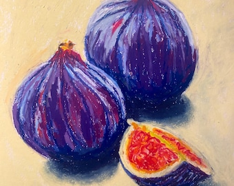 Original Oil Pastel Still Life - "Figs on Friday"