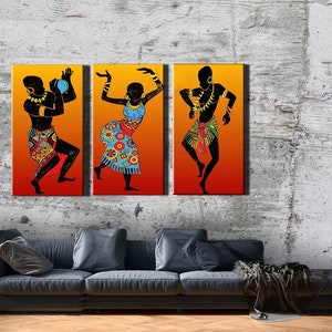 African Dancers Canvas Print: Ethnic Wall Art, Set of 3