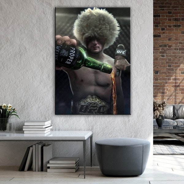 Khabib Nurmagomedov Poster, Fighter Motivation Wall Art, Gym Workout, Man Cave Decoration, Khabib Painting, World Champion, Nurmagomedov Art