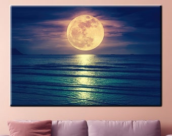 Huge Full Moon Over the Sea Canvas,full Moon Wall Art,nature Wall