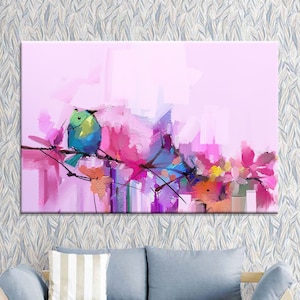 Floral Bird Canvas Print: Watercolor Nature Art, Living Room Decor
