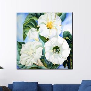 Datura Inoxia Flower, White Flower Art, Green Leaf Canvas, Datura Decor, Home Decor Art, Wall Art Decor, Floral Canvas Art,Modern Art