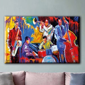 Colorful Jazz Art, Abstract Jazz Art, Jazz Wall Art, African American Art, Music Wall Art, Jazz Oil Painting Print, Jazz Canvas, Music Decor