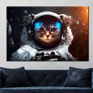 Cute Cat Canvas, Astronaut Cat, Cat Wall Art, Cat Canvas, Cat Poster, Cat Print, Cat Painting, Animal Wall Art, Animal Canvas, Abstract Art
