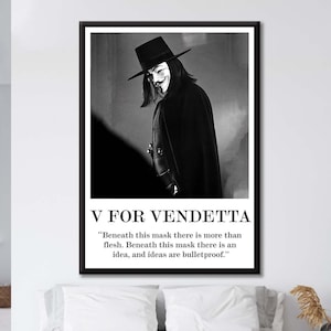 V For Vendetta Poster, V For Vendetta Wall Art, V For Vendetta Quote, Motivational Wall Art, Anonymous Face Art, Vendetta Prints, Office Art