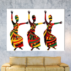 Afrikanische Tänzerin Leinwand, Afro-Stil Wand Kunst Leinwand, Ethnische Kleider tanzen Leinwand, Wandbehang Dekor, 3er-Set Wohnkultur Wandkunst,