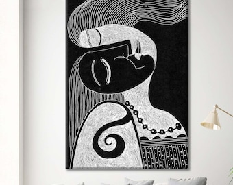 Woman Art Canvas: Modern Abstract Black and White Wall Decor