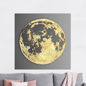 Gold Moon Canvas Art: Abstract Modern Wall Decor