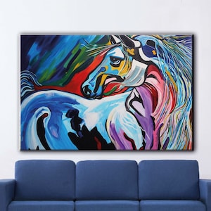 Ölgemälde Druck Pferd, Buntes Pferd Leinwand, Abstraktes Pferd Leinwand, Pferd Wandkunst, Pferd Leinwand, Tier Wandkunst, Abstrakte Leinwand,