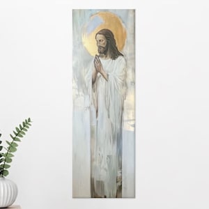 Jesus Christus betende Wandkunst, christlich-religiöser vertikaler Druck, heiliges biblisches Plakat auf Baumwoll-Leinwand für spirituelle Wohnkultur