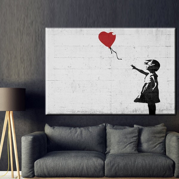 Banksy Street Art, Girl with Heart Print, BANKSY Style, Banksy Girl with Balloon Canvas Art, There Is Always Hope Canvas, Wall Art Print,