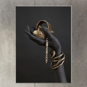 African Woman Canvas Art: Gold Jewelry, Luxury Wall Hanging