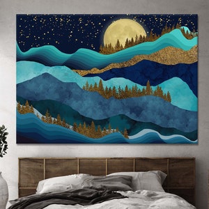 Teal Mountain Canvas Print: Abstract Landscape Wall Art