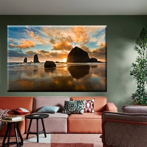 Cannon Beach Oregon Coast Haystack Rock, Cannon Beach, Sunset Wall Art, Canvas Print, Landscape Print, Oregon at Sunset, Pacific Ocean Coast