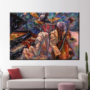 Tela artistica astratta africana jazz, stampa su tela di poster jazz, dipinto di jazz club, tela dipinta colorata, opera d'arte classica americana,