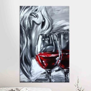 Woman and Wine Canvas Art: Modern Luxury Wall Decor
