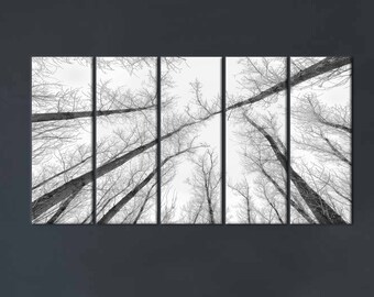 Black and White Tree Canvas Art: Modern Forest Landscape Wall Decor