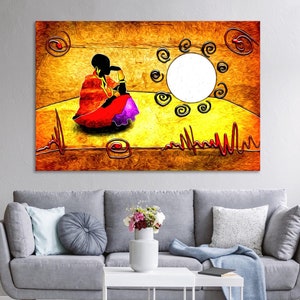 African Woman Canvas Wall Art: Abstract Sunset Home Decor