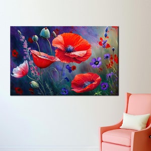 Red Poppy Canvas Art: Modern Floral Wall Hanging