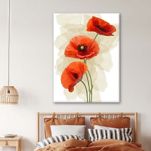 Red Poppies Painting, Red Poppy Wall Art, Flower Painting, Watercolor Painting Print, Poppy Wall Art, Poppy Canvas Print, Botanical Wall Art