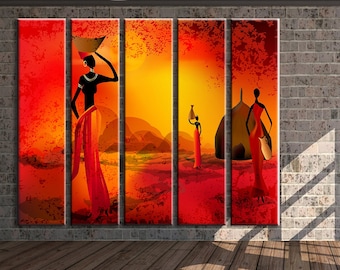 African Canvas Print: Retro Ethnic Art, Vintage Wall Decor