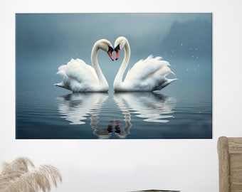Two Swans Canvas Art: Romantic Lake Scene, Love Decor - Etsy