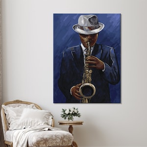 Lienzo de jazz, arte abstracto de jazz, arte afroamericano, arte de jazz, arte mural musical, arte mural musical, club de jazz, cantante de jazz, póster de músico,