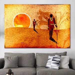 African Sunset Canvas Art: Ethnic People, Retro Decor