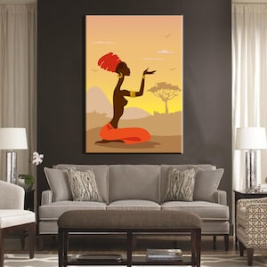 African Woman Canvas Art: Ethnic Silhouette Wall Decor